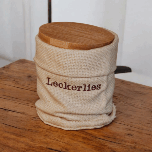 Keramik-Leckerliedose mit besticktem Stoffbezug – Bild 2